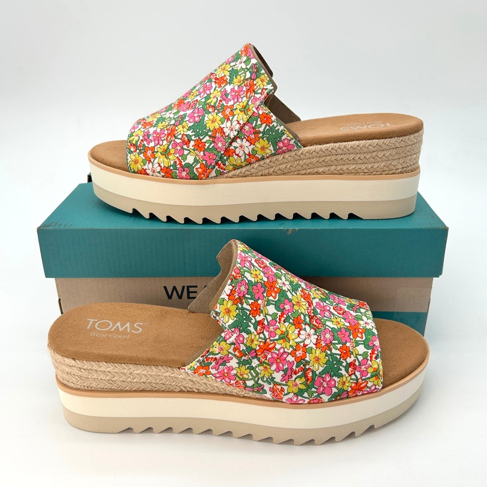 TOMS Diana Mule Wedge Sandal Womens Size 8 Platform Floral Multi Isla Rose NEW
